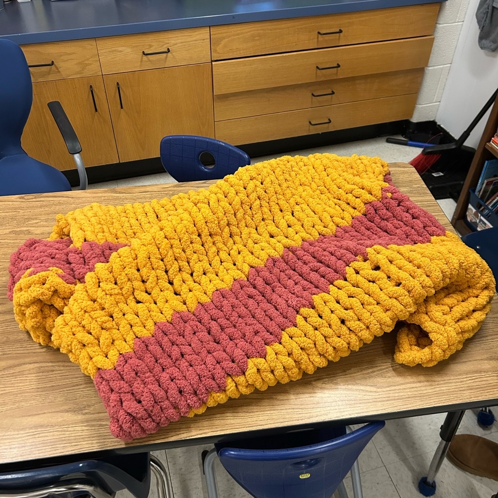 Handmade Chunky Knit Blanket in Yellow and Pink